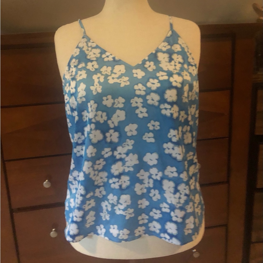 Halogen Blue and White Floral Spaghetti-Strap Tank